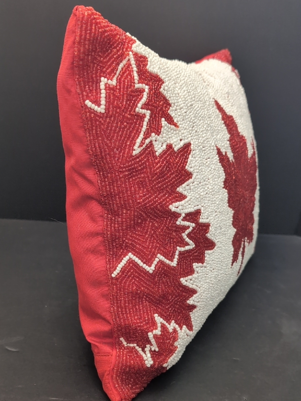 Pier 1 Imports,Red/White Beaded Pillow With Canadian Maple Leaf Design. - Picture 4 of 8